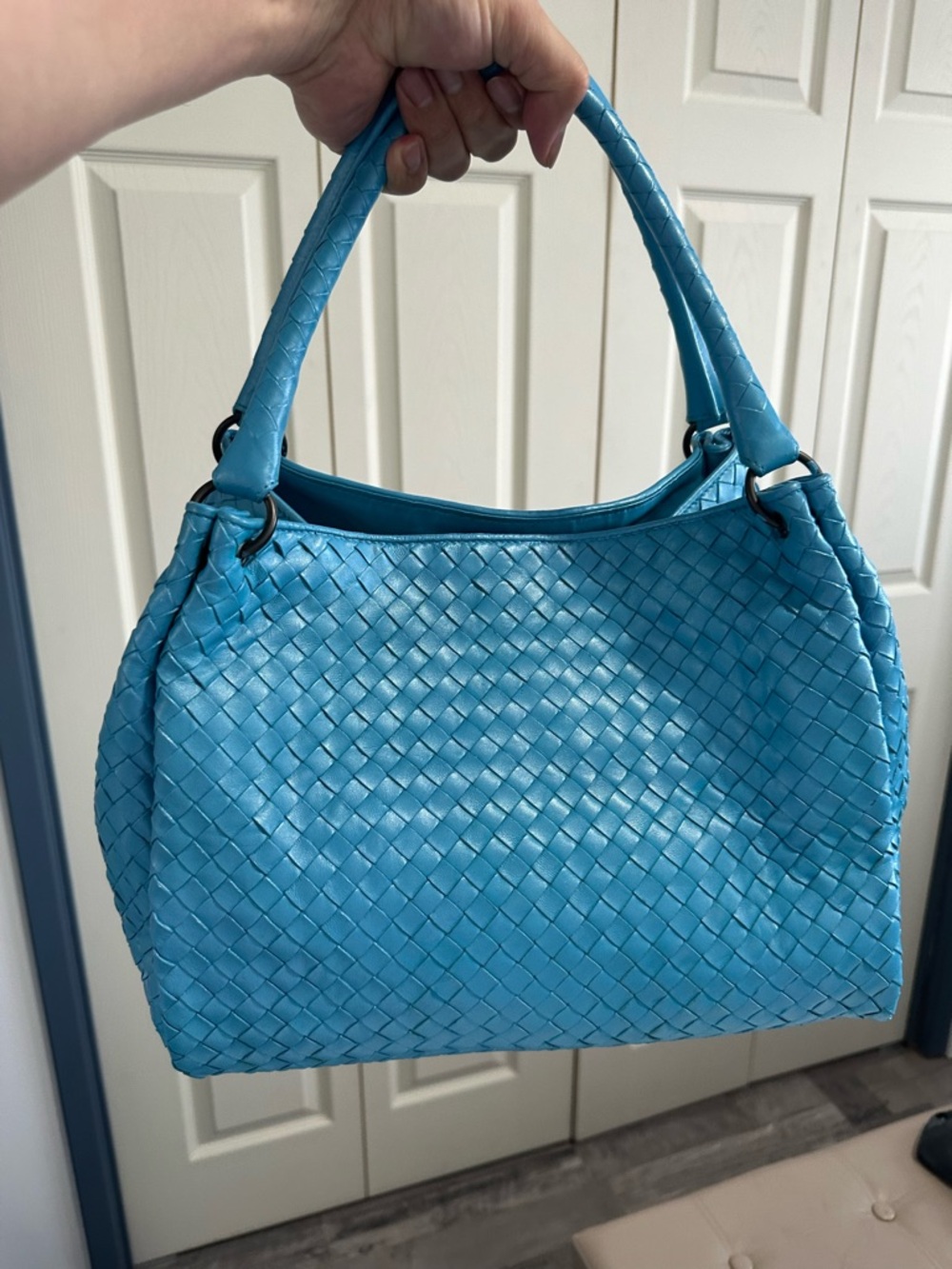 Bottega Veneta Turquoise Intrecciato Woven Leather Shoulder Bag
